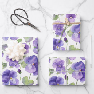 Feuille De Papier Cadeau Aquarelle Style Pansy violet Type Fleurs