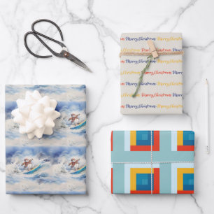 Feuille De Papier Cadeau Aquarelle Surf Snowman