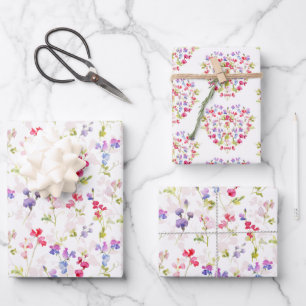 Feuille De Papier Cadeau Aquarelle Sweet Peas joliment fleuri