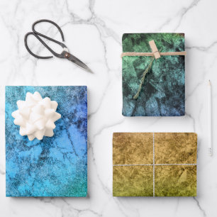 Feuille De Papier Cadeau Aquarelle texturée bleu vert arc-en-ciel