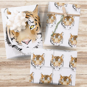 Feuille De Papier Cadeau Aquarelle Tigre Tête Animal