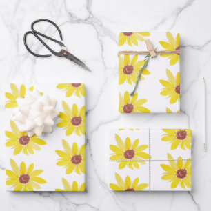 Feuille De Papier Cadeau Aquarelle Tournesol Buds Motif peint à la main