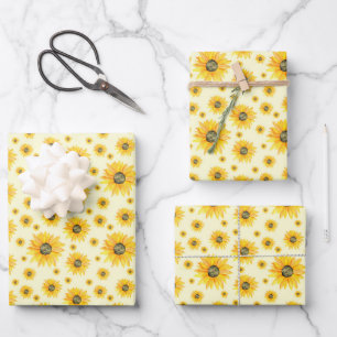 Feuille De Papier Cadeau Aquarelle Tournesols motifs floraux
