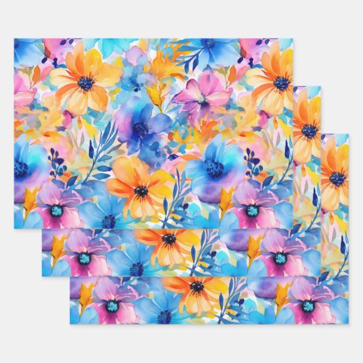 Feuille De Papier Cadeau Aquarelle tropicale Florale (Lot)