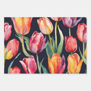 Feuille De Papier Cadeau Aquarelle Tulipe Fleurs N'Importe Quelle Occasion
