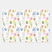 Feuille De Papier Cadeau Aquarelle Tulipes lapins de Pâques (Devant)