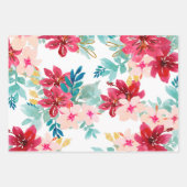 Feuille De Papier Cadeau Aquarelle Turquoise rouge Vert floral (Devant)