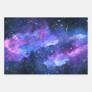 Feuille De Papier Cadeau Aquarelle Universe de l'espace galaxique violet