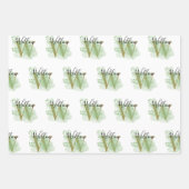 Feuille De Papier Cadeau Aquarelle verte personnalisée et initiale florale (Devant)