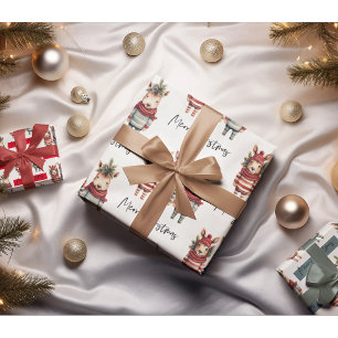 Feuille De Papier Cadeau Aquarelle vintage Animaux de Noël