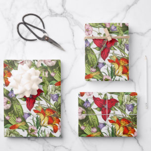 Feuille De Papier Cadeau Aquarelle Vintage colorée Motif floral