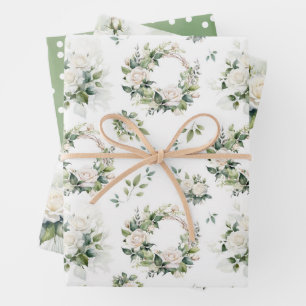 Feuille De Papier Cadeau Aquarelle Vintage Florale Roses blanches
