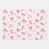 Feuille De Papier Cadeau Aquarelle violet rose Cosmos Fleurs (Devant)