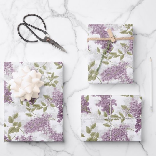 Feuille De Papier Cadeau Aquarelle violette Lilac Floral (Recto)
