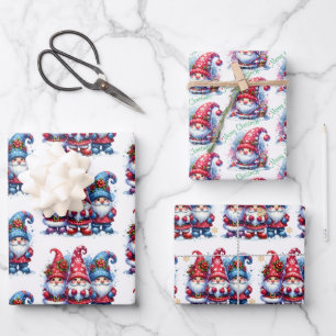 Feuille De Papier Cadeau Aquarelle Whimsical Gnomes de vacances