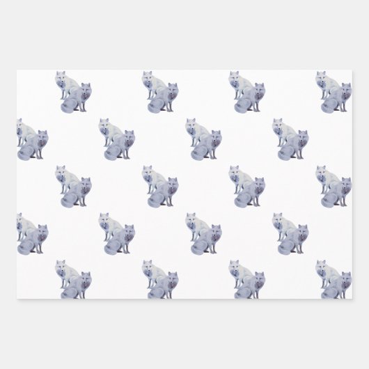 Feuille De Papier Cadeau Aquarelle White Arctic Fox Noël (Devant 3)