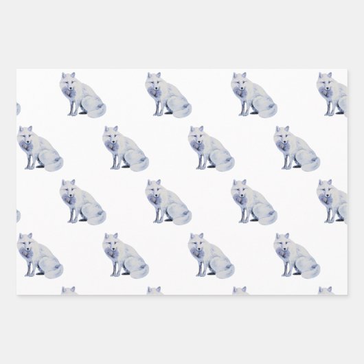 Feuille De Papier Cadeau Aquarelle White Arctic Fox Noël (Devant 2)