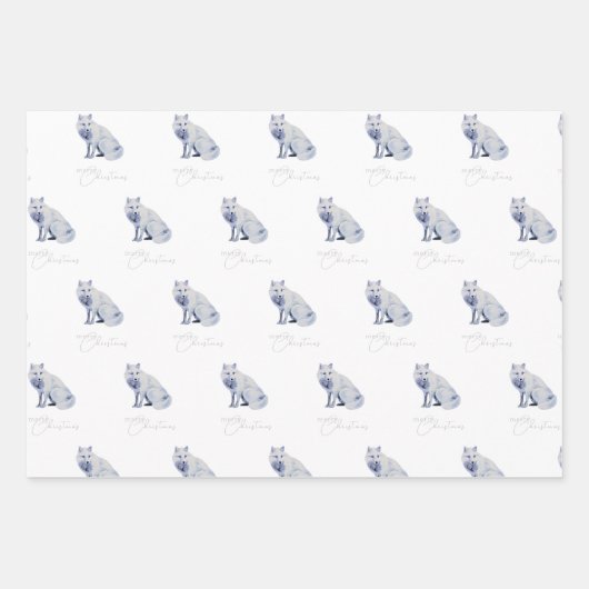 Feuille De Papier Cadeau Aquarelle White Arctic Fox Noël (Devant)