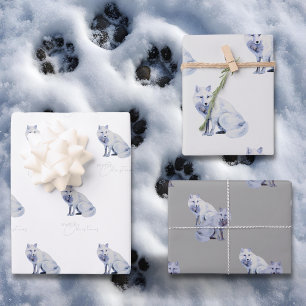 Feuille De Papier Cadeau Aquarelle White Arctic Fox Noël