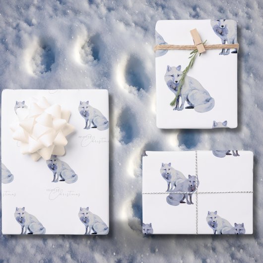 Feuille De Papier Cadeau Aquarelle White Arctic Fox Noël