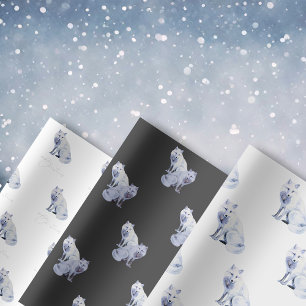 Feuille De Papier Cadeau Aquarelle White Arctic Fox Noël
