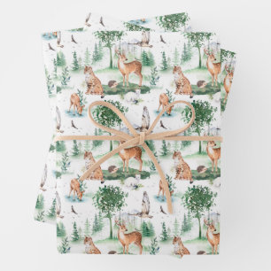 Feuille De Papier Cadeau Aquarelle Woodland Baby Motif animal