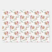 Feuille De Papier Cadeau Aquarelles de mariage Roses roses et Oiseaux (Devant)