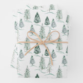 Feuille De Papier Cadeau Aquarelles de Noël. Forêt d'hiver. (En situation)