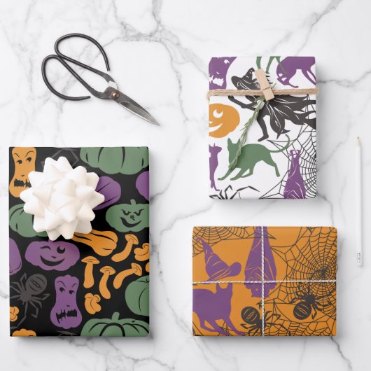 Feuille De Papier Cadeau Araignée Motif sorcière Casquette Halloween série (Recto)