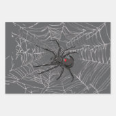 Feuille De Papier Cadeau Araignée Noire Et Araignée De Toile D'Araignée (Devant 2)