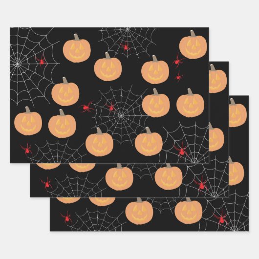 Feuille De Papier Cadeau Araignées Citrouilles d'Halloween (Lot)