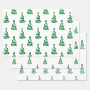 Feuille De Papier Cadeau Arbre à pin aquarelle Motifs