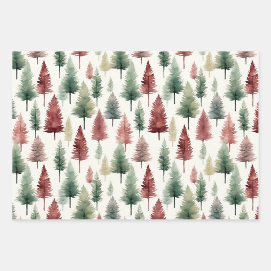 Feuille De Papier Cadeau Arbre à pin marron et vert foncé (Devant 3)