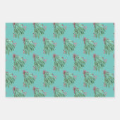 Feuille De Papier Cadeau Arbre d'aquarelle main de Noël et Bow rose Turquoi (Devant 3)