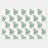 Feuille De Papier Cadeau Arbre d'aquarelle main de Noël et Bow rose Turquoi (Devant 2)