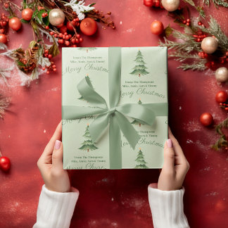 Feuille De Papier Cadeau Arbre de Noël à l'aquarelle verte personnalisé pou