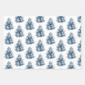 Feuille De Papier Cadeau Arbre de Noël blanc bleu (Devant)