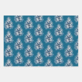 Feuille De Papier Cadeau Arbre de Noël blanc bleu (Devant)