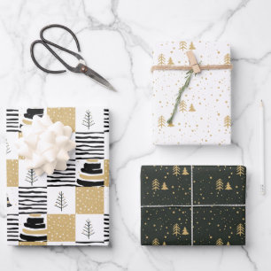 Feuille De Papier Cadeau Arbre de Noël blanc noir géométrique moderne