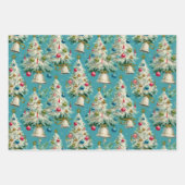 Feuille De Papier Cadeau Arbre de Noël blanc rétro (Devant 3)