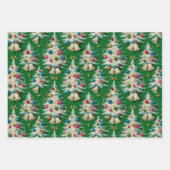 Feuille De Papier Cadeau Arbre de Noël blanc rétro (Devant 2)