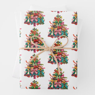 Feuille De Papier Cadeau Arbre de Noël Coquette Coloré Prépa Rose Noël