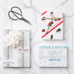 Feuille De Papier Cadeau Arbre de Noël Elf Cheval de Sleigh Vacances Person