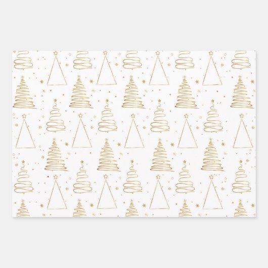 Feuille De Papier Cadeau Arbre de Noël en or blanc minimal (Devant)