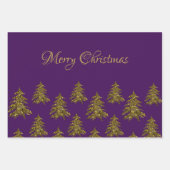 Feuille De Papier Cadeau Arbre de Noël en or brillant à Noël violet (Devant)