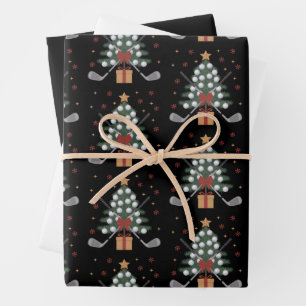 Feuille De Papier Cadeau Arbre de Noël Équipement de Golf Noël Golf