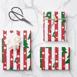 Feuille De Papier Cadeau Arbre de Noël moderne motif rouge vert rayé