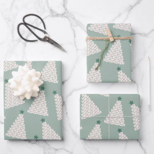 Feuille De Papier Cadeau Arbre de Noël Motif Sage Green
