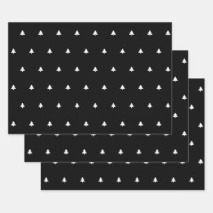 Feuille De Papier Cadeau Arbre de Noël noir/blanc Motif d'icône simple