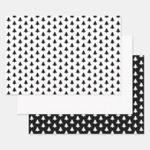Feuille De Papier Cadeau Arbre de Noël noir/blanc Motif emblématique